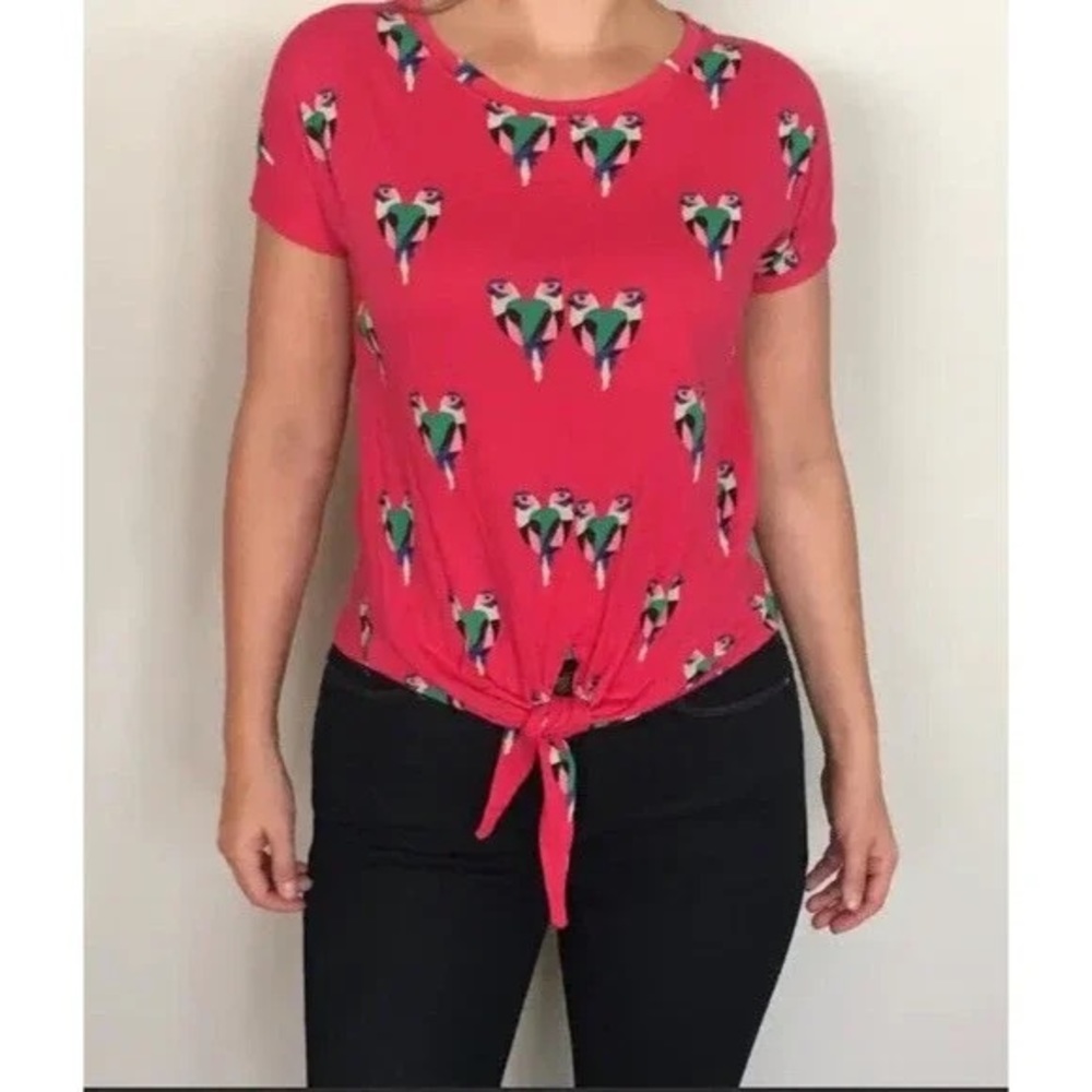 Maje Bright Red Parrot Print Tie-Front Tee